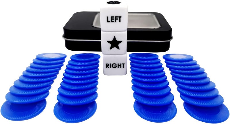 Ahoper Left Right Center Dice Game Prime Set with 3 Dices + 40 Chips. Left on The Product Means Pass 1 chip to The Left, Right on The Product Means Pass 1 chip to The Right.(Blue) - Image 2